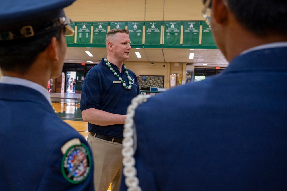 Drill Team performs for Waipahu, Aiea high schools