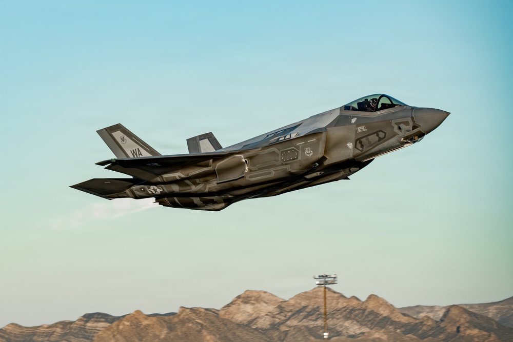 F-35A Lightning II takes off at Nellis Air Force Base