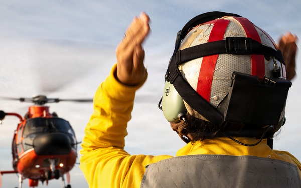 Coast Guard Air Station Barbers Point conducts deck landing qualifications with CGC Harriet Lane (WMEC 903)