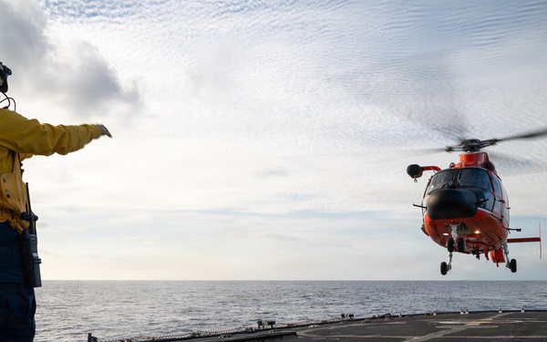 Coast Guard Air Station Barbers Point conducts deck landing qualifications with CGC Harriet Lane (WMEC 903)