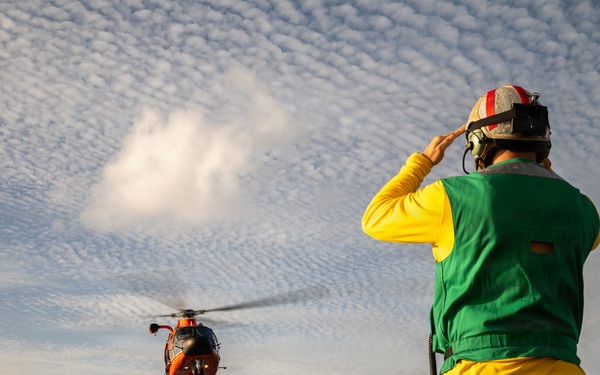 Coast Guard Air Station Barbers Point conducts deck landing qualifications with CGC Harriet Lane (WMEC 903)