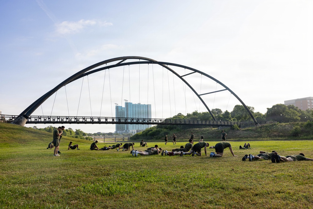U.S. Marines with 2nd MAW conduct a physical training event in Houston