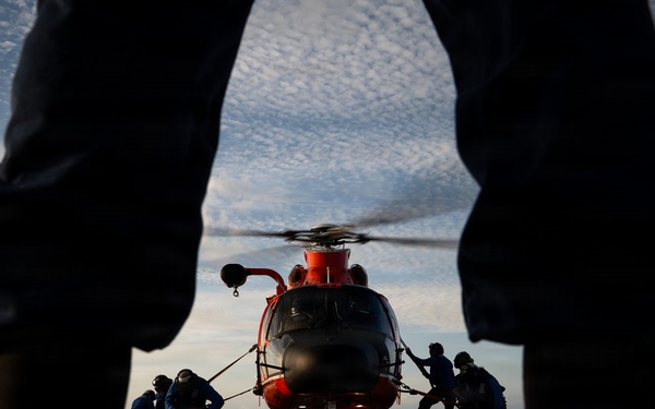 Coast Guard Air Station Barbers Point conducts deck landing qualifications with CGC Harriet Lane (WMEC 903)