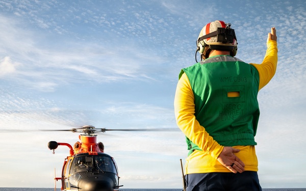 Coast Guard Air Station Barbers Point conducts deck landing qualifications with CGC Harriet Lane (WMEC 903)