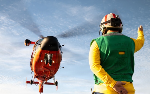 Coast Guard Air Station Barbers Point conducts deck landing qualifications with CGC Harriet Lane (WMEC 903)