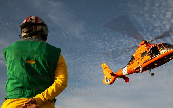 Coast Guard Air Station Barbers Point conducts deck landing qualifications with CGC Harriet Lane (WMEC 903)