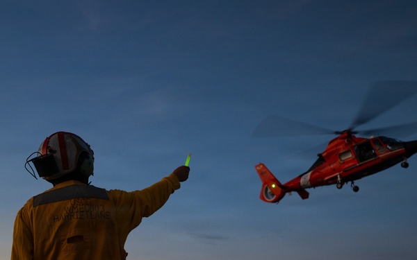 Coast Guard Air Station Barbers Point conducts deck landing qualifications with CGC Harriet Lane (WMEC 903)