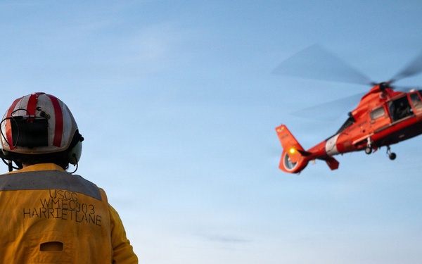 Coast Guard Air Station Barbers Point conducts deck landing qualifications with CGC Harriet Lane (WMEC 903)