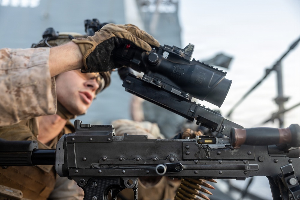 22nd MEU(SOC) | BLT 3/6 Conducts MMG Shoot Aboard USS Fort Lauderdale
