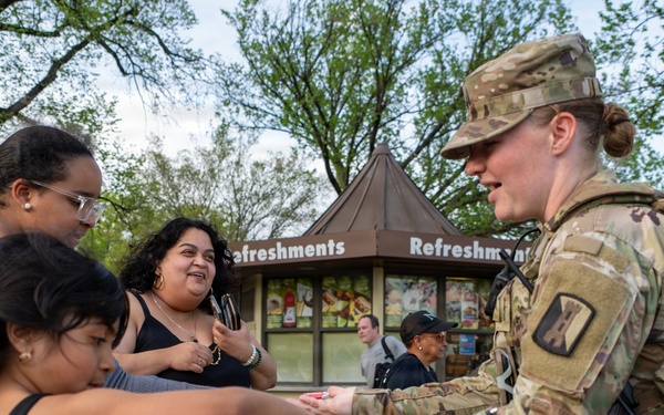 Joint Task Force Magnolia Soldiers patrol at the Jefferson Memorial