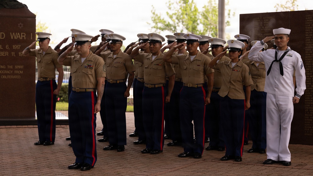 U.S. service members participate in wreath-laying ceremony at Bear Creek Park