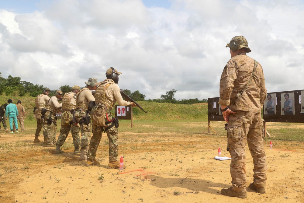 Multinational special operations forces execute rifle and pistol marksmanship drills during Flintlock 26
