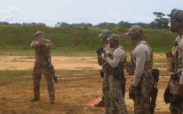 Multinational special operations forces execute rifle and pistol marksmanship drills during Flintlock 26