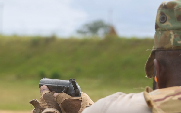 Multinational special operations forces execute rifle and pistol marksmanship drills during Flintlock 26