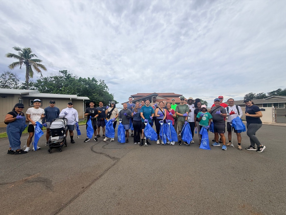 Laulima Navy volunteers unite to clean the Pearl Harbor Bike Path in Aiea.