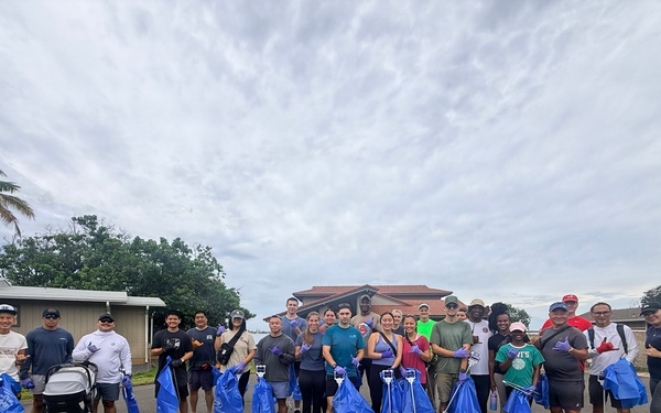 Laulima Navy volunteers unite to clean the Pearl Harbor Bike Path in Aiea.