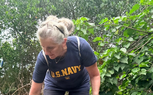Laulima Navy volunteers unite to clean the Pearl Harbor Bike Path in Aiea.