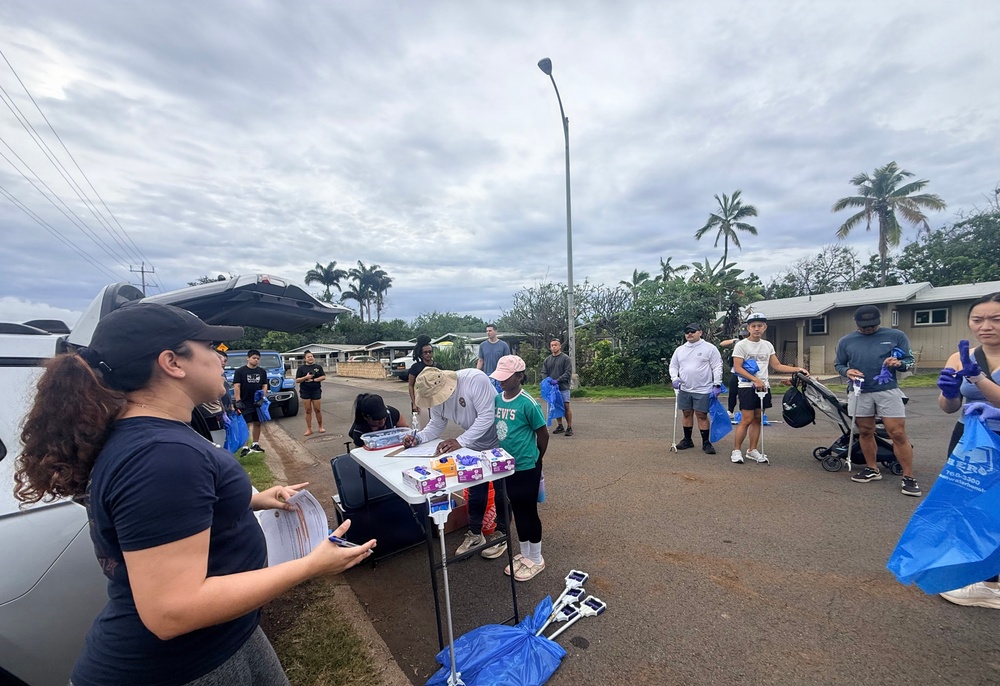 Laulima Navy volunteers unite to clean the Pearl Harbor Bike Path in Aiea.