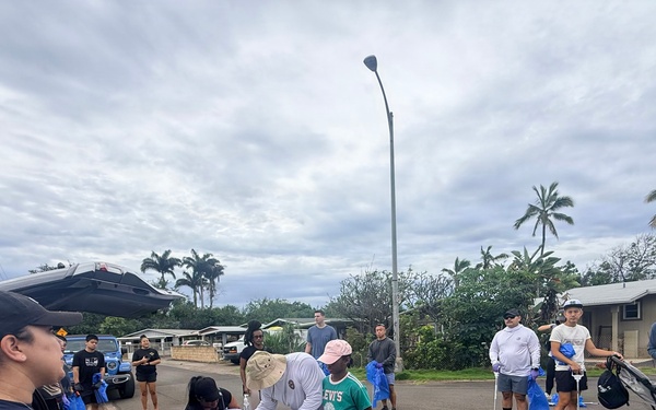 Laulima Navy volunteers unite to clean the Pearl Harbor Bike Path in Aiea.