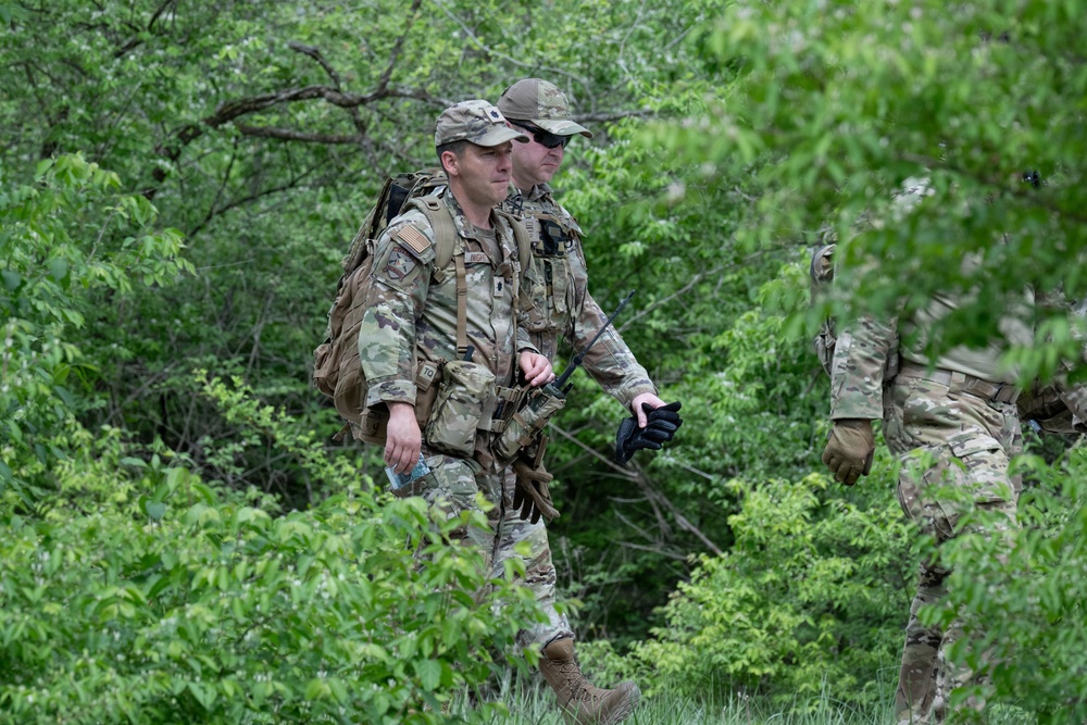 Airmen from the 113th Contingency Response Squadron practice land navigation at Camp Atterbury Joint Maneuver Training Center