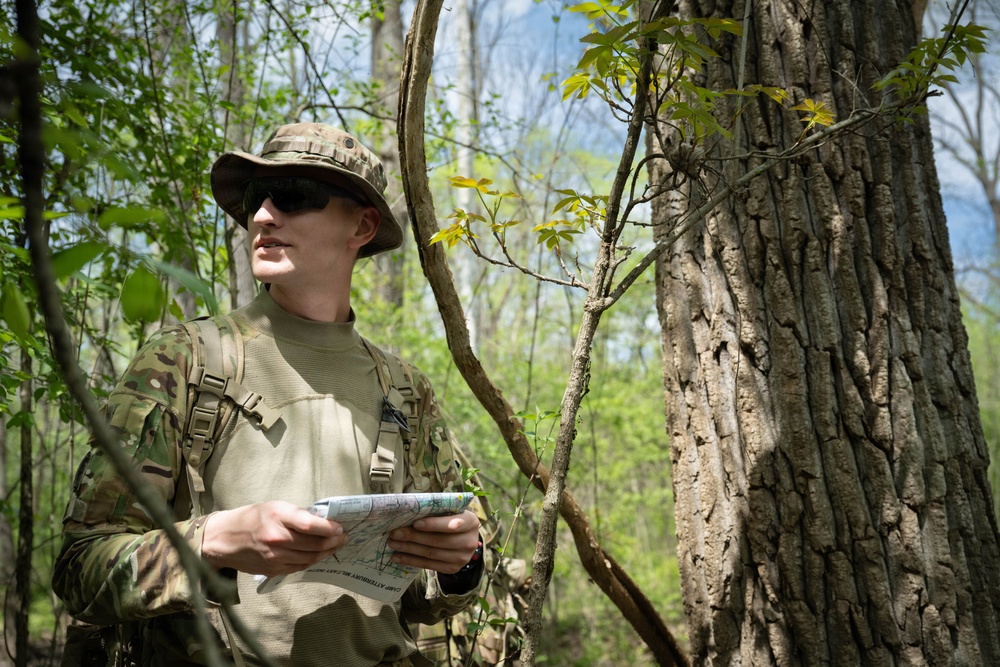 Airmen from the 113th Contingency Response Squadron practice land navigation at Camp Atterbury Joint Maneuver Training Center