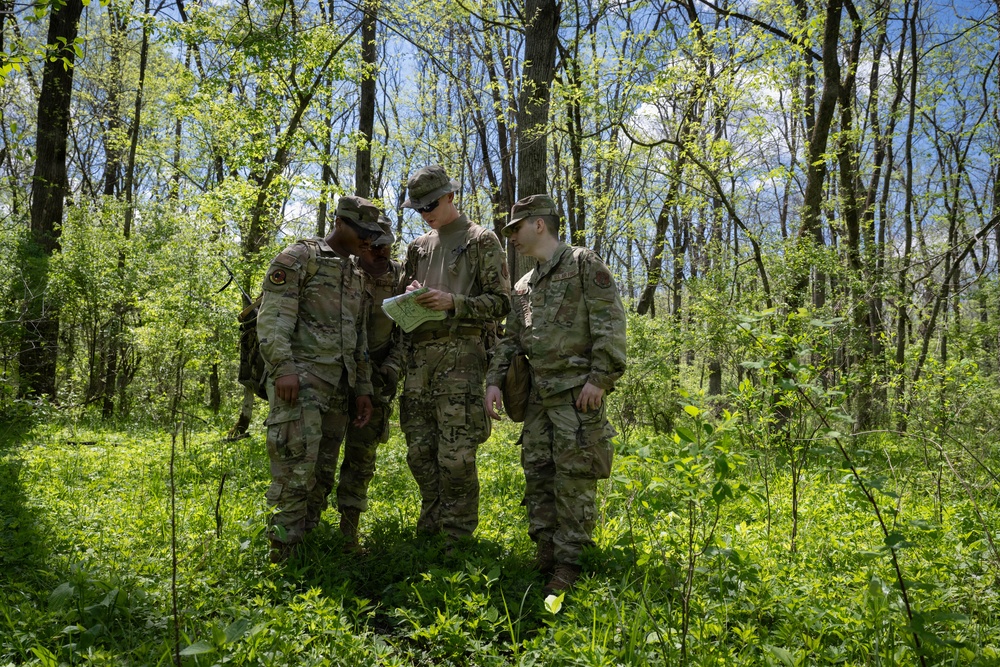 Airmen from the 113th Contingency Response Squadron practice land navigation at Camp Atterbury Joint Maneuver Training Center
