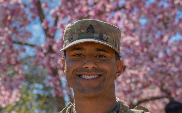 Soldiers from the Mississippi National Guard patrol during the Cherry Blossom Festival