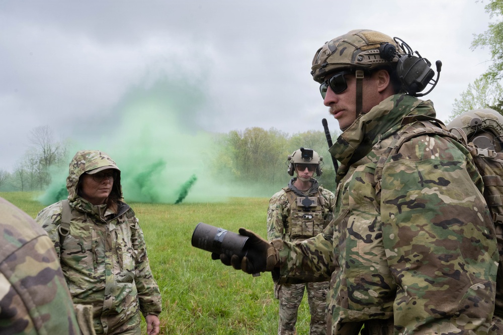 Airmen from the 113th Contingency Response Squadron and 181st Medical Group participate in Round-robin helicopter training on a UH-60 Black Hawk at Camp Atterbury