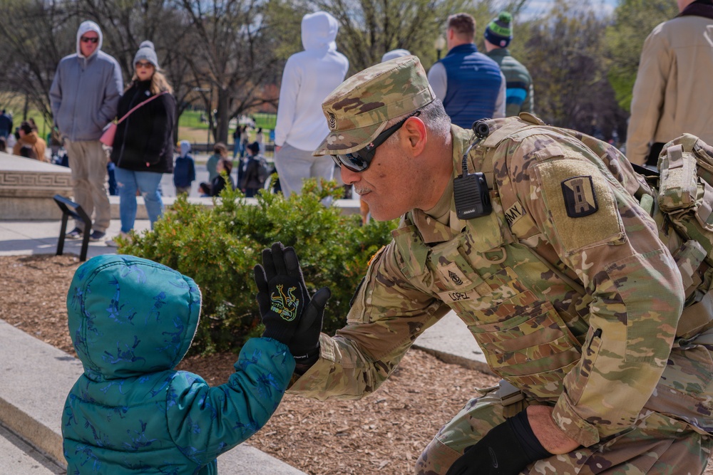 Mississippi National Guard Soldiers patrol during a protest at the Lincoln Memorial