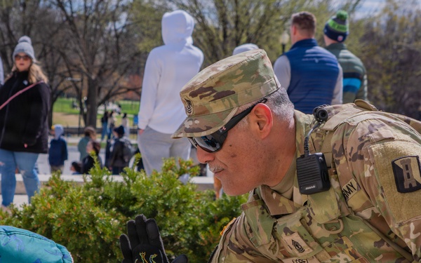 Mississippi National Guard Soldiers patrol during a protest at the Lincoln Memorial