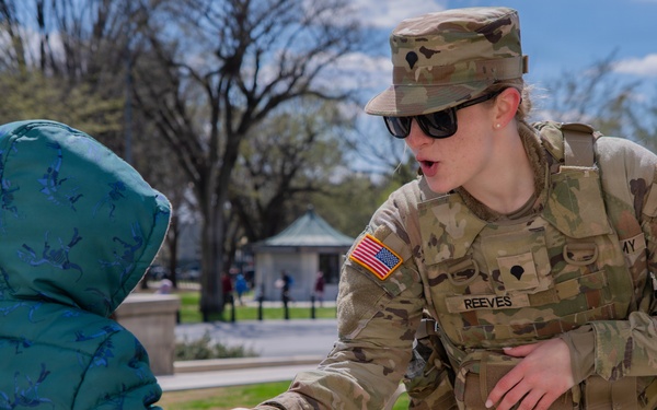 Mississippi National Guard Soldiers patrol during a protest at the Lincoln Memorial