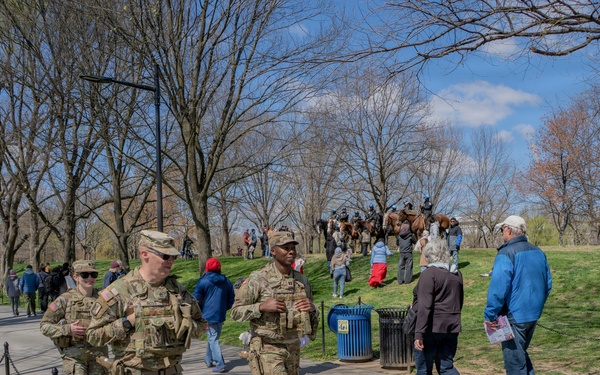 Mississippi National Guard Soldiers patrol during a protest at the Lincoln MemoriaL