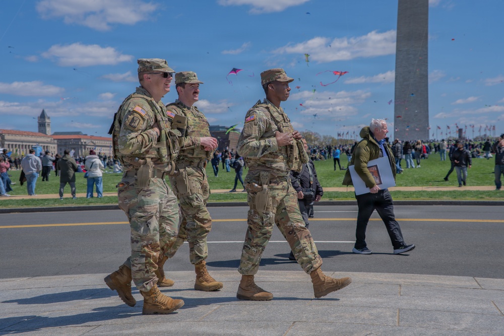 Mississippi National Guard Soldiers patrol during the Blossom Kite Festival