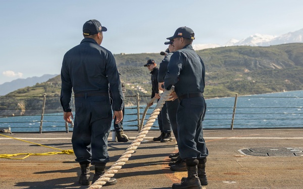 USS Bulkeley (DDG 84) departs from Souda Bay, Greece, April 4, 2026