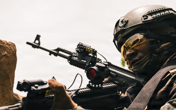 Green Berets and Cameroonian special operations soldiers execute urban maneuvers during Flintlock 26