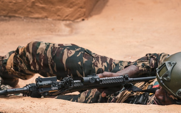 Green Berets and Cameroonian special operations soldiers execute urban maneuvers during Flintlock 26