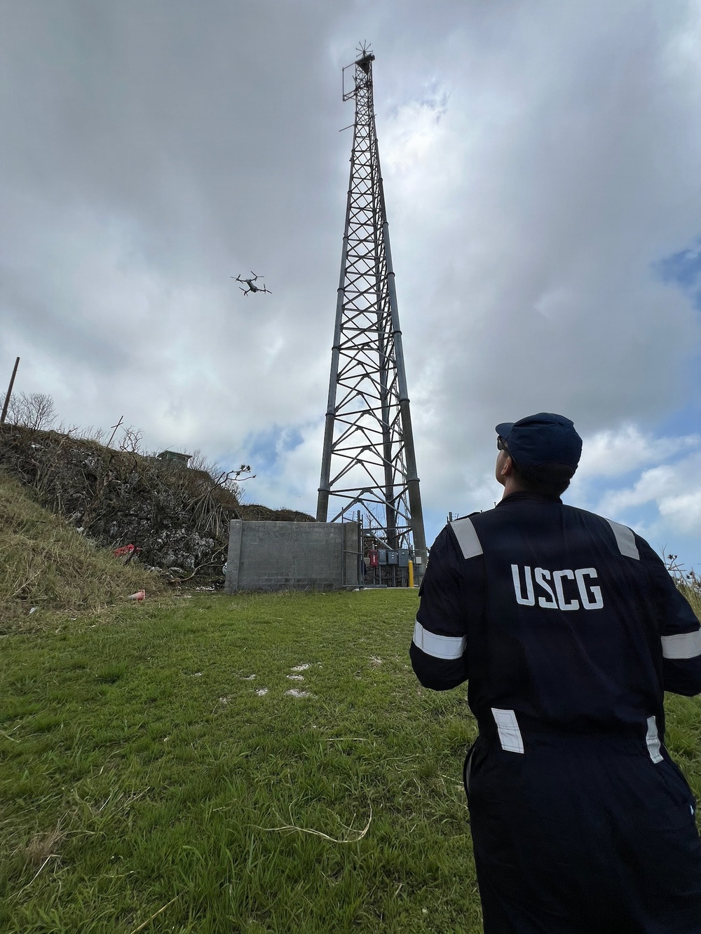 U.S. Coast Guard crews verify RFF tower condition in Saipan following Super Typhoon Sinlaku