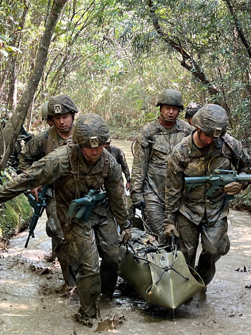 U.S. Marines with Headquarters Battalion Conduct Casualty Evacuation Training