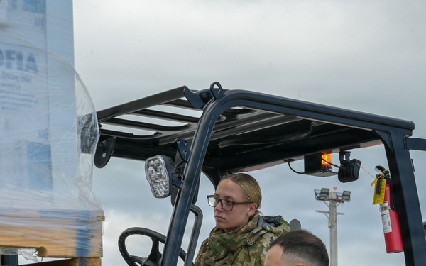 36th LRS unloads 27,000 liters of emergency water supplies from FEMA
