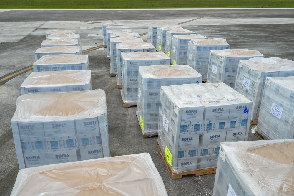 36th LRS unloads 27,000 liters of emergency water supplies from FEMA