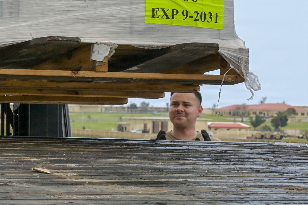 36th LRS unloads 27,000 liters of emergency water supplies from FEMA