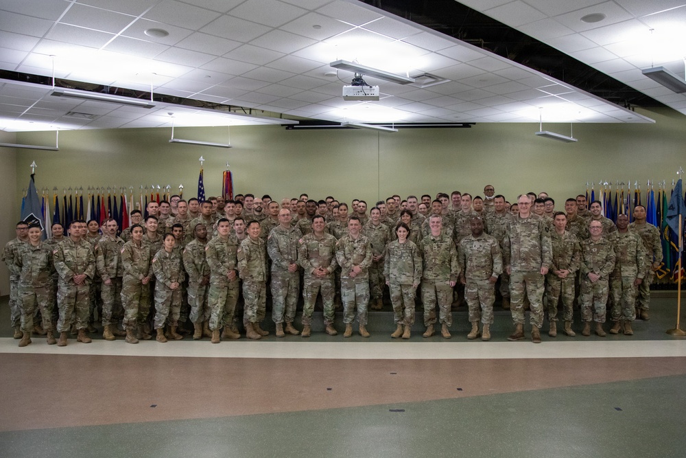 Soldiers of the 304th Cyber Battalion pose for a photo with brigade and command leadership following the battalion's Activation Ceremony at Camp Parks, Calif., on April 12, 2026.