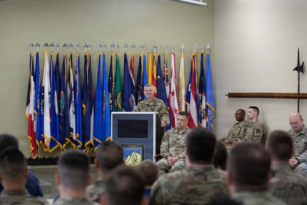 Col. Andrew Walsh, commander of the Army Reserve Cyber Protection Brigade, addresses soldiers and guests during the 304th Cyber Battalion's Change of Command Ceremony at Camp Parks, Calif., on April 12, 2026.