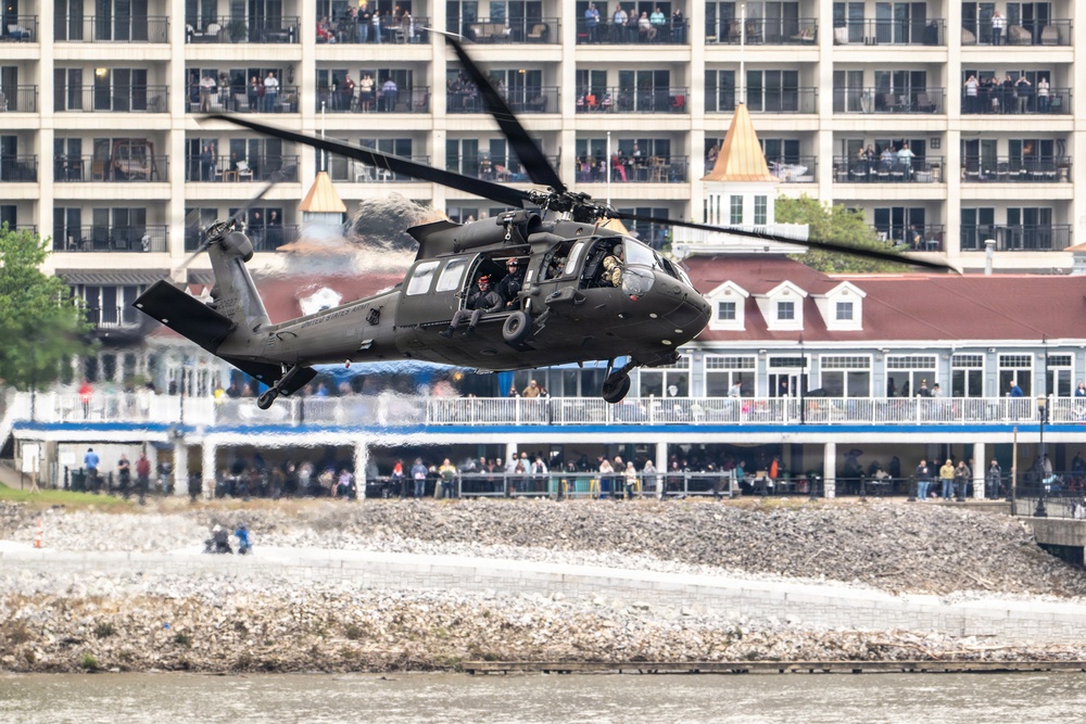Military aircraft showcase capabilities during Thunder Over Louisville air show