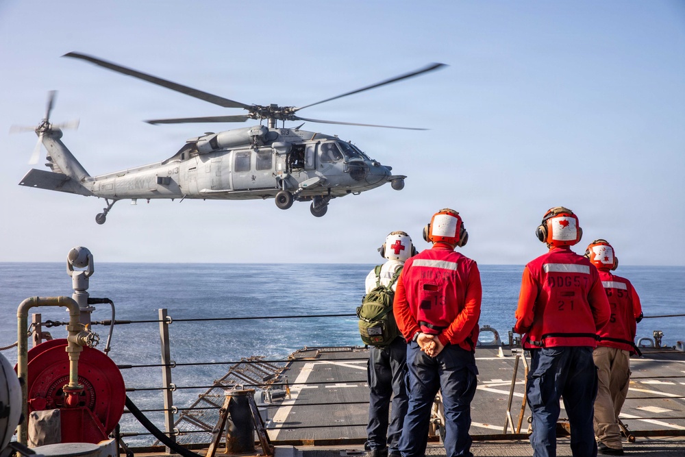 USS Mitscher (DDG 57) conducts flight deck operations