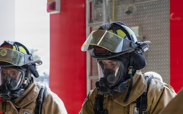 U.S. Army Firefighters conduct downed firefighter rescue training