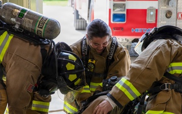 U.S. Army Firefighters conduct downed firefighter rescue training