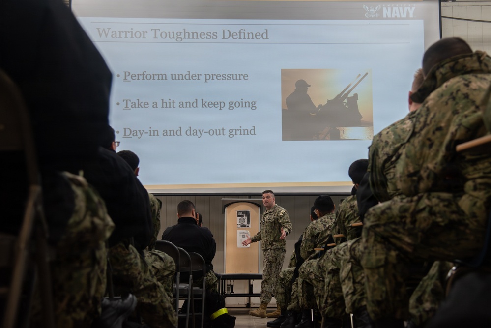 Lt. Rockrohr Conducts Chaplain Services Brief with new SWESC Students