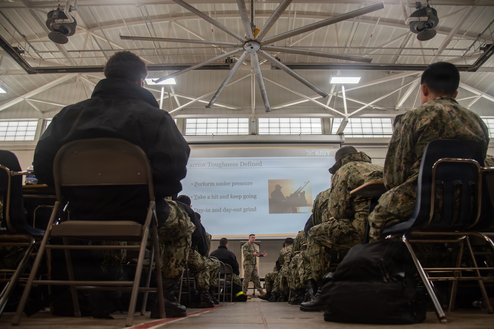 Lt. Rockrohr Conducts Chaplain Services Brief with new SWESC Students