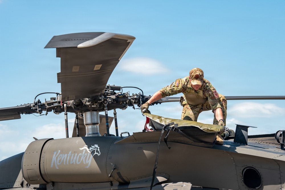 Military aircraft practice at Kentucky Air Guard Base for Thunder Over Louisville air show